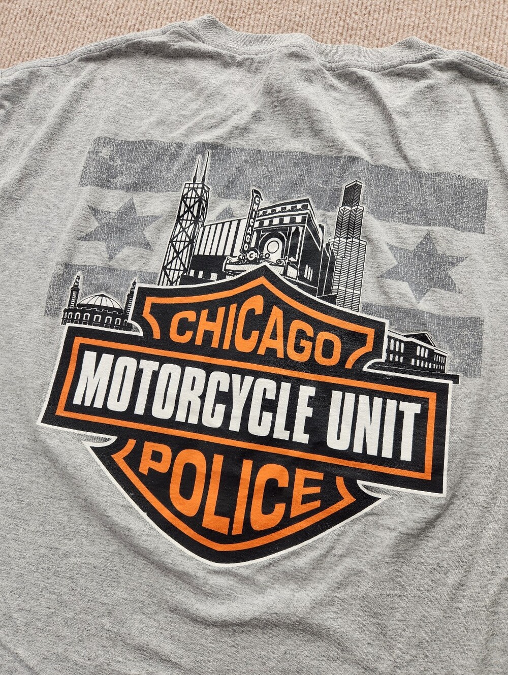 Jerzees Hidensi-T Mens L Gray Chicago Police Motorcycle Unit Graphic T-shirt
